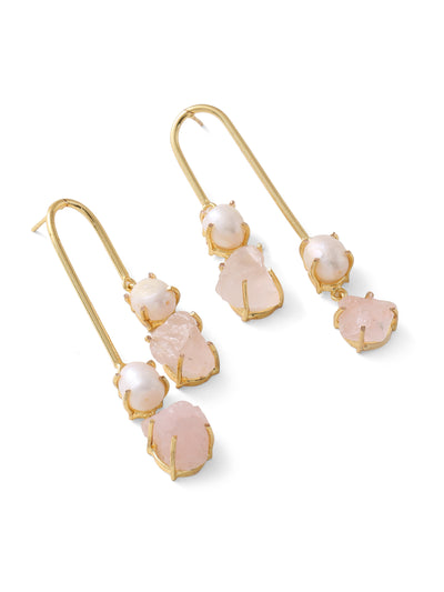 Pearl and Rose Quartz U Shaped Earrings