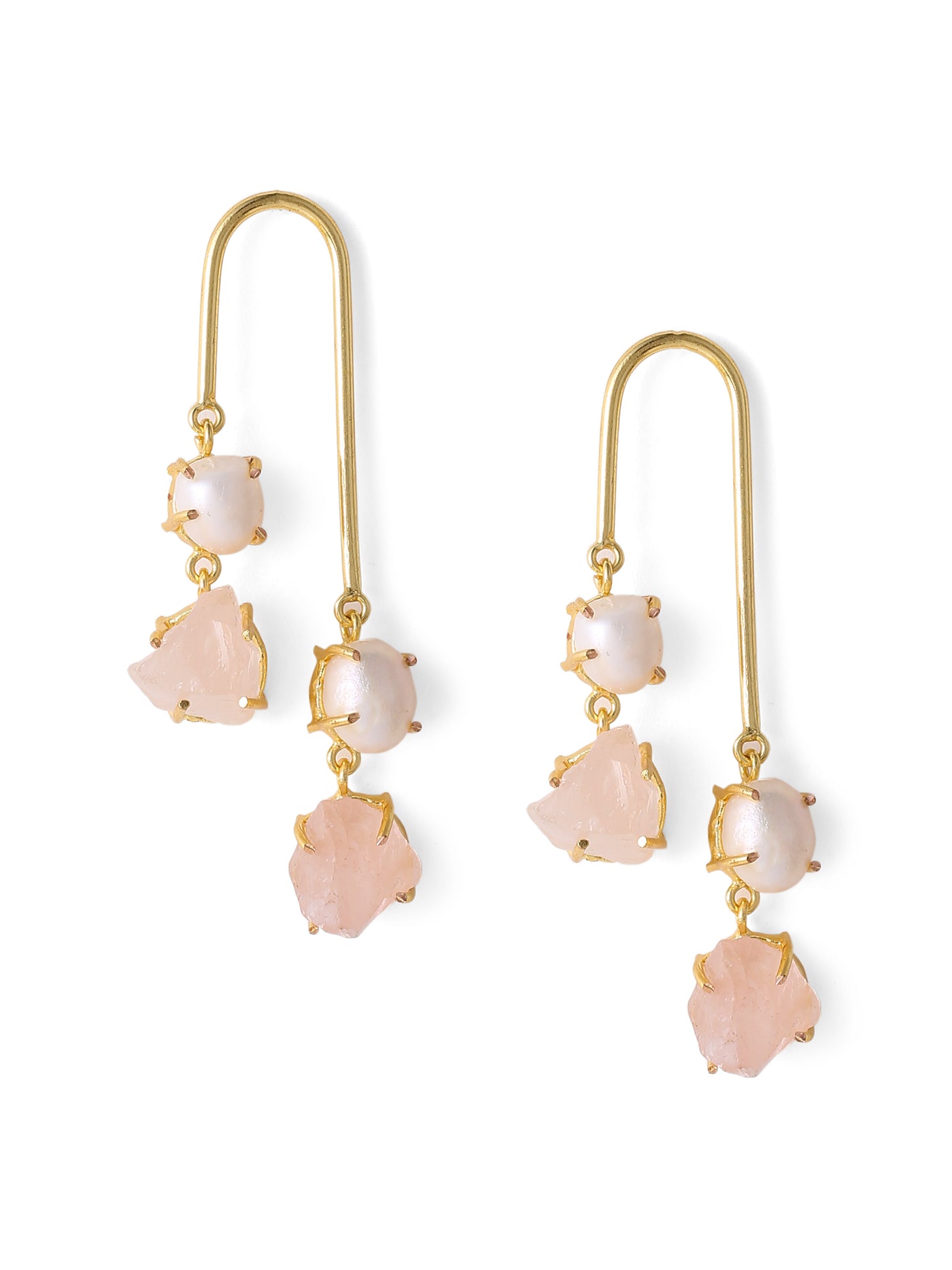 Pearl and Rose Quartz U Shaped Earrings