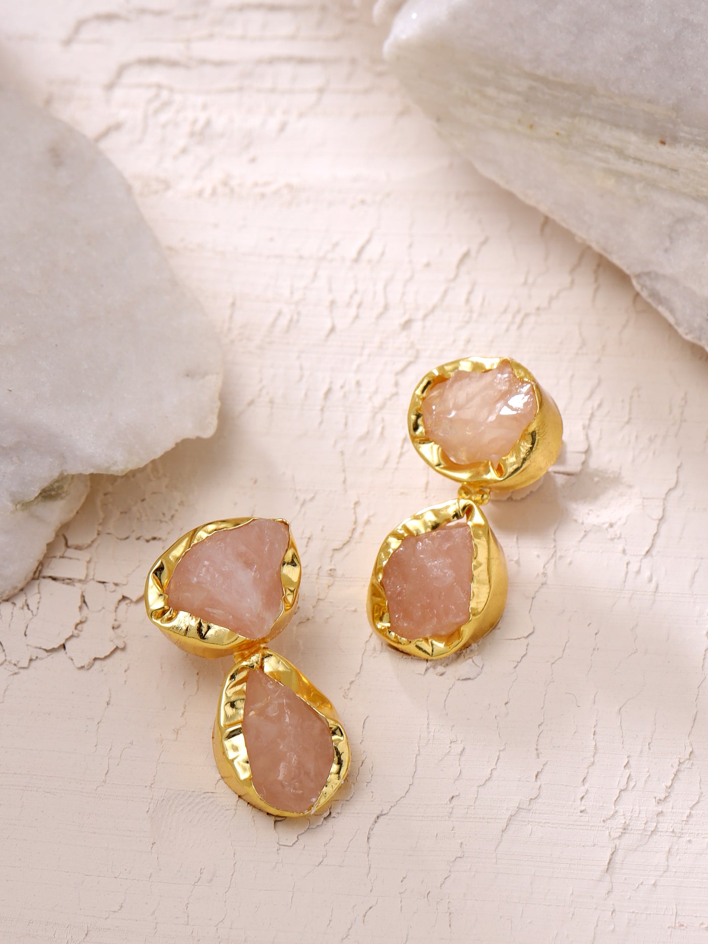 Rose Quartz Gold Plated Earrings